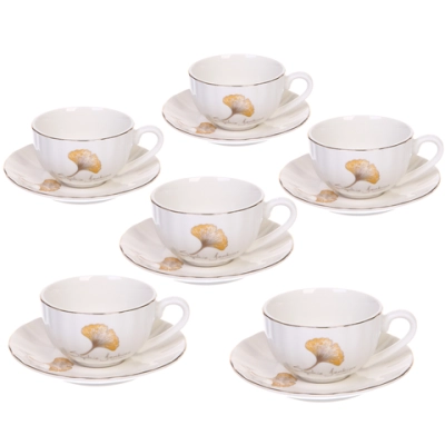 Кофейный набор 12 предметов «Золотая коллекция» (6 кружек 90мл+6 блюдец), листок, волна