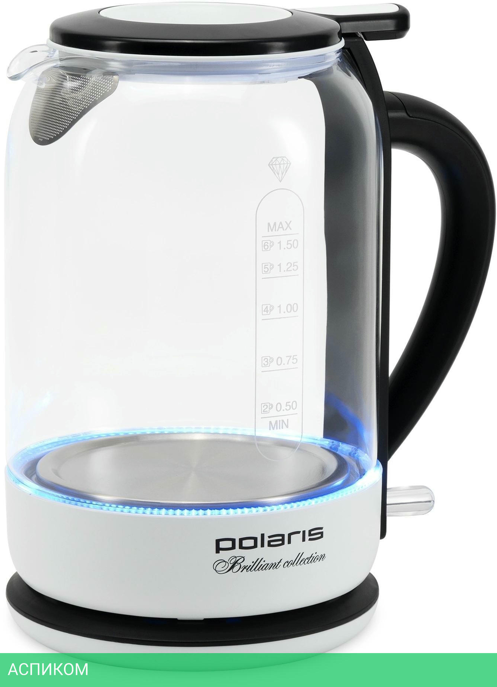 Электрочайник Polaris PWK 1753CGL белый/черный