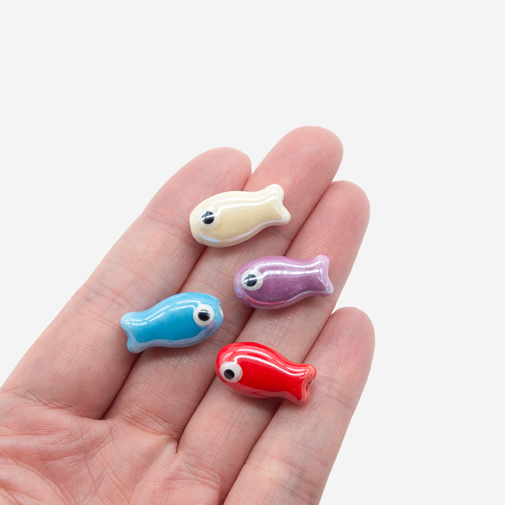 Бусина в форме рыбки, 18,5*10мм, бежевая, глазурированный фарфор