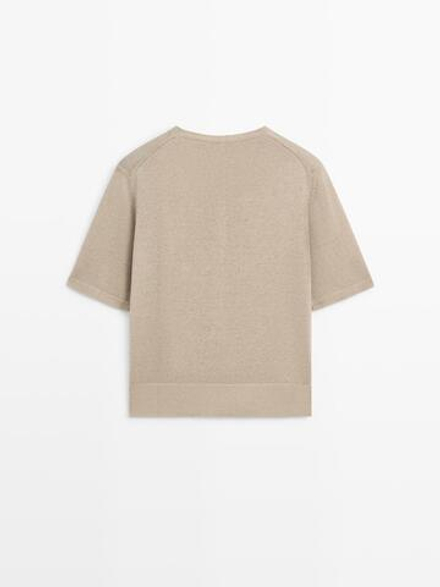 Massimo Dutti Кардиган с короткими рукавами из смесовой льняной ткани, светло-зеленый