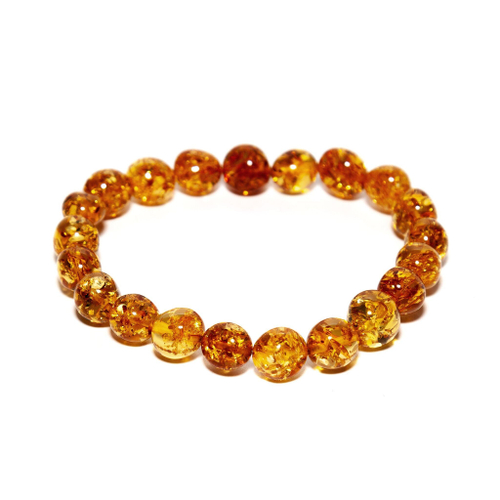 Браслет из янтаря натурального на руку, бусины 8-9 мм. Браслет мятый шар из натуральных камней из Калининграда