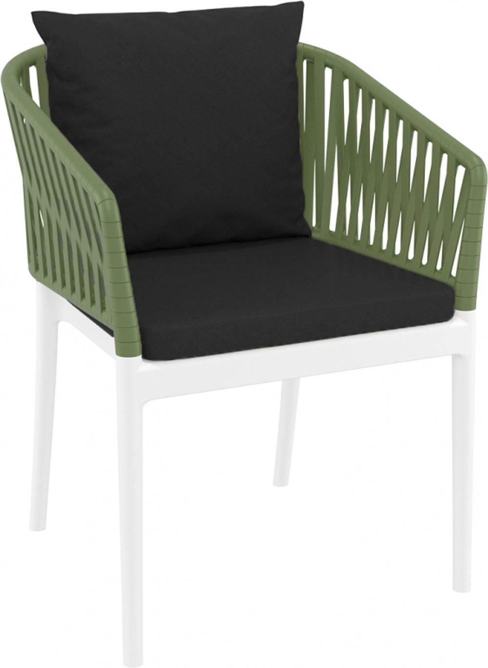 Кресло пластиковое с подушками Siesta Contract Portofino, белый, оливковый, черный