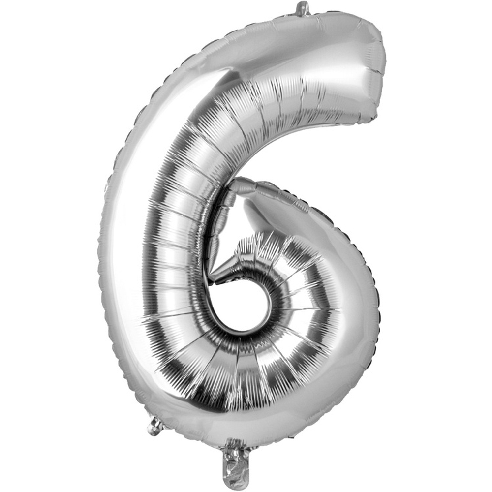 Шар фольгированный Цифра 6 66 см (Серебряный)
