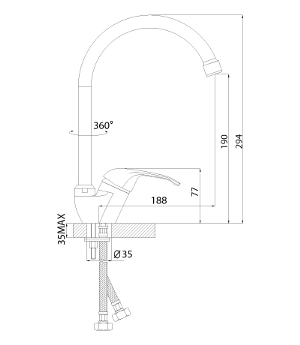 Смеситель А35-23 ROSSINKA одноруч.(35мм) для кухни, 180мм,хром