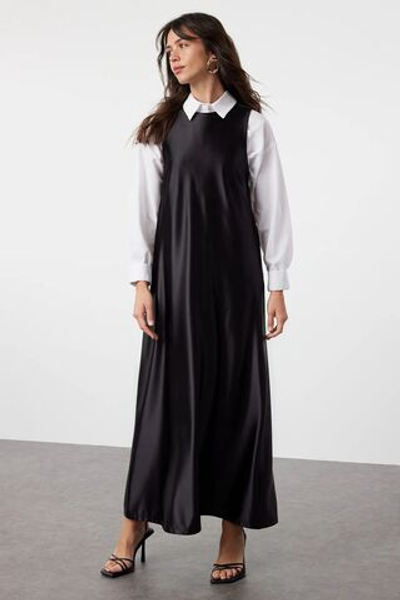 Черное атласное нижнее белье/платье на подкладке TCTSS24EB00228