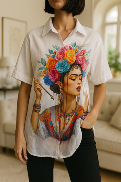 Рубашка Frida из льна с арт-принтом во всю длину
