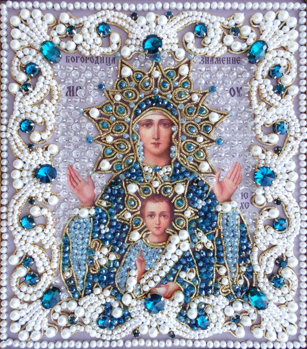 ЖС-12-ЗЛ Набор для вышивания хрустальными камнями Богородица Знамение (лазурный)