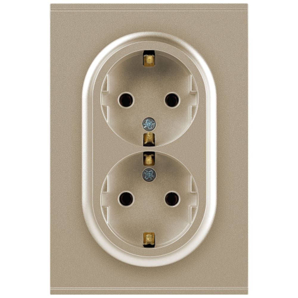 Розетка ЭРА Arktik 16-2105-04 двойная с заземлением 2X2P+E Schuko со шторками 16А-250В шампань | Эра Arktik