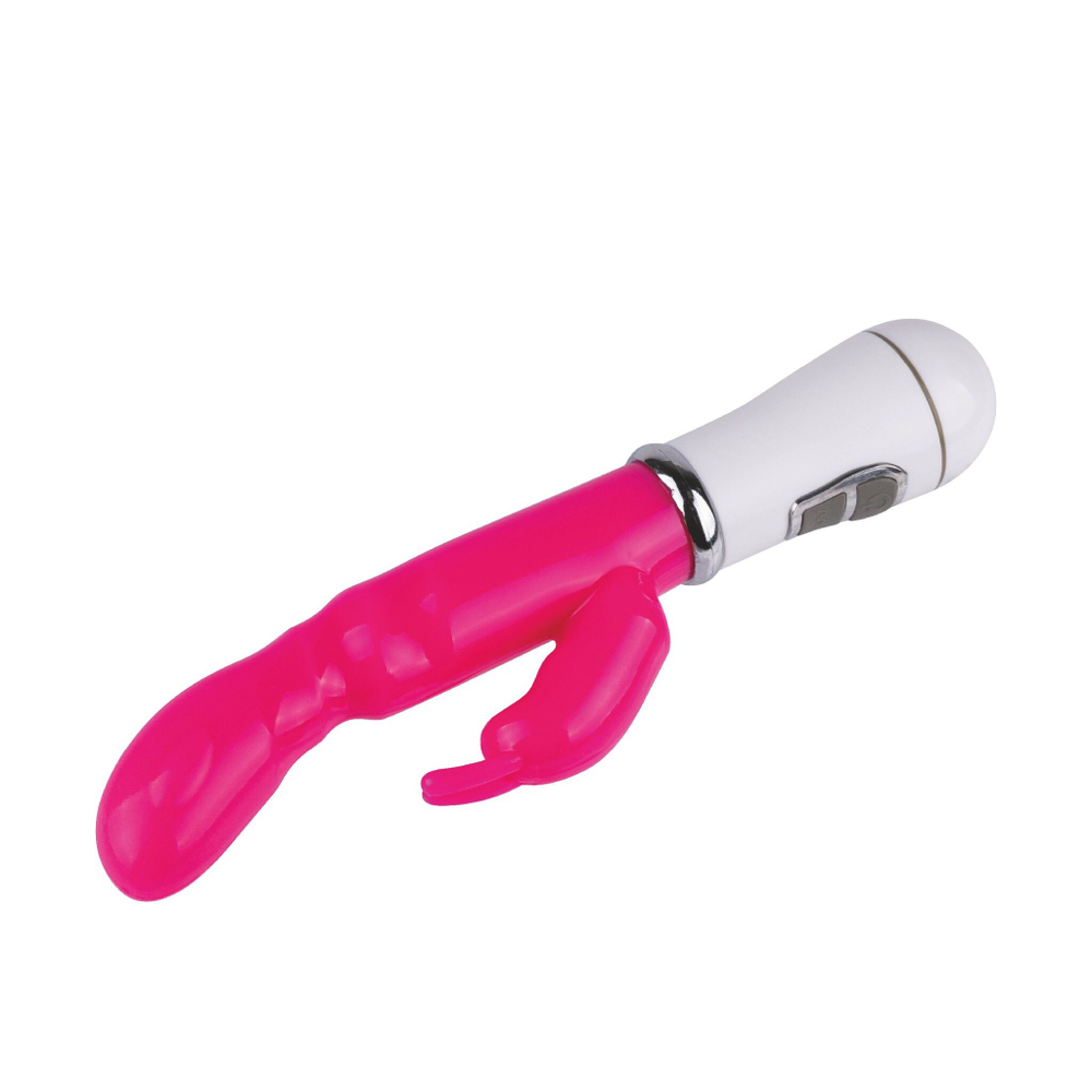 Розовый силиконовый вибратор-кролик - 20,5 см. (Цвет: розовый)