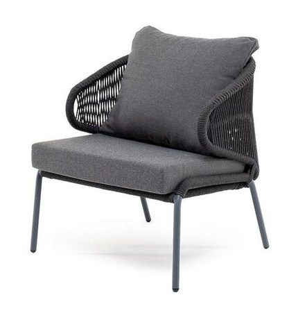 "Милан" кресло плетеное из роупа, каркас алюминий темно-серый (RAL7024), роуп темно-серый круглый, ткань темно-серая 019