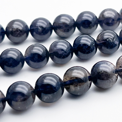 Иолит бусины (кордиерит), диаметр около 9,8-10,1 мм, цена за 9 шт (1/4 нити)