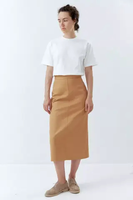 Юбка с разрезом из песочной джинсы