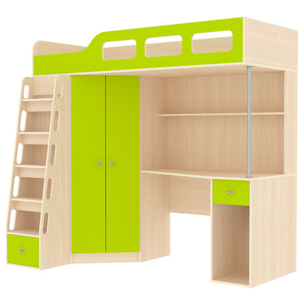 Кровать-чердак КарИВи Астра 7  Дуб Молочный Лайм