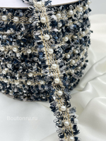 Тесьма темно-синяя с жемчугом твид