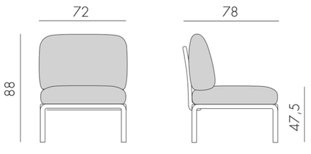Модуль центральный пластиковый с подушками Nardi Komodo Elemento Centrale, антрацит, серый