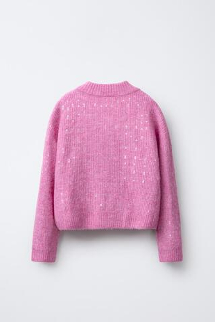 ZARA ВЯЗАНЫЙ СВИТЕР С ПАЙЕТКАМИ, ЦВЕТ ФУКСИИ