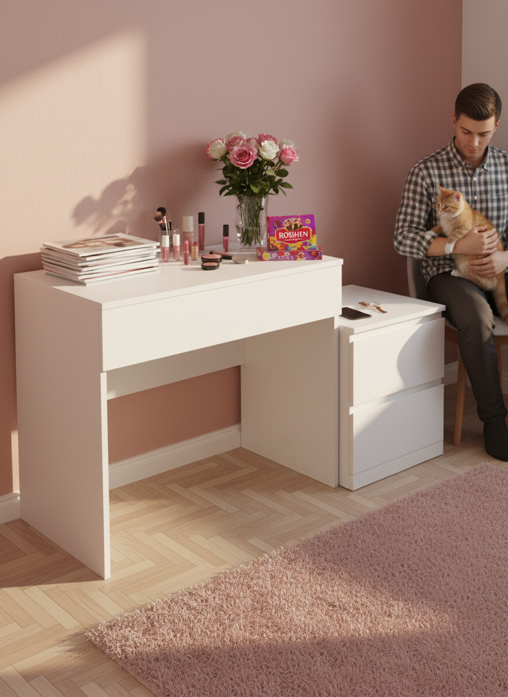 Стол компьютерный, 120х41х77, Марм, с ящиком, туалетный столик, консоль в прихожую и спальню, белый