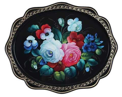 Жостовский поднос декоративный, размер 38х30 см (A15), металлический