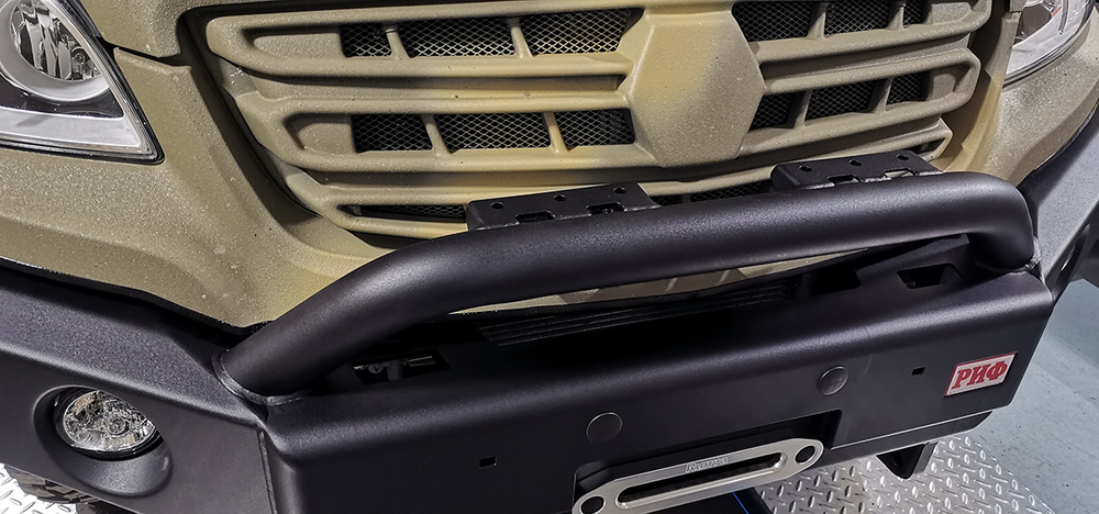 Бампер силовой передний JAC T6, SOLLERS ST6 под штатные фары, с центральной защитной дугой, стандарт РИФ