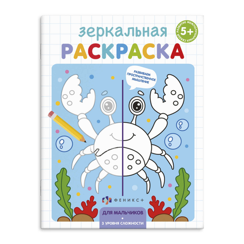 Раскраска для детей "Зеркальная раскраска" арт. 56898/ 10 ДЛЯ МАЛЬЧИКОВ /150х190 мм, 4 л., блок - офсет 100 г/м2, полноцветная печать, обл - мелованная бумага 170 г/м2, мягкий переплёт (2 скобы),