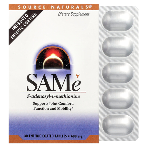 Source Naturals, SAMe, 400 мг, 30 таблеток, покрытых кишечнорастворимой оболочкой