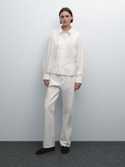 Massimo Dutti Рубашка с вышитой планкой, белый