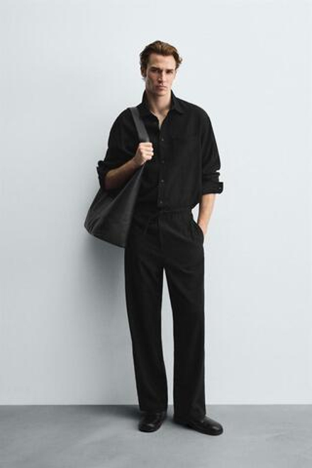 ZARA РУБАШКА RELAXED FIT ИЗ СТРУЯЩЕЙСЯ ТКАНИ, ЧЕРНЫЙ