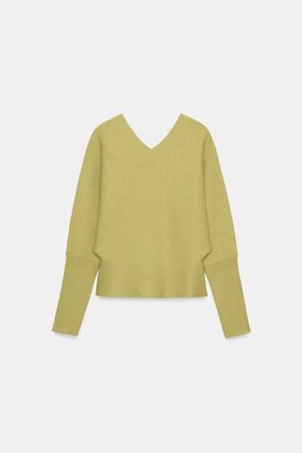 ZARA ТРИКОТАЖНЫЙ СВИТЕР С V-ОБРАЗНЫМ ВЫРЕЗОМ, СВЕТЛО-ЗЕЛЕНЫЙ