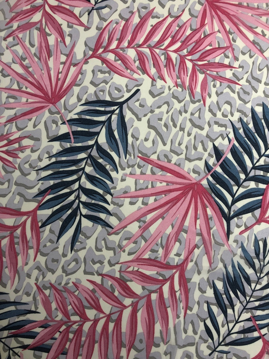 Шифон принт, папоротник синий/розовый на кремовом Моналиса BST3166D21