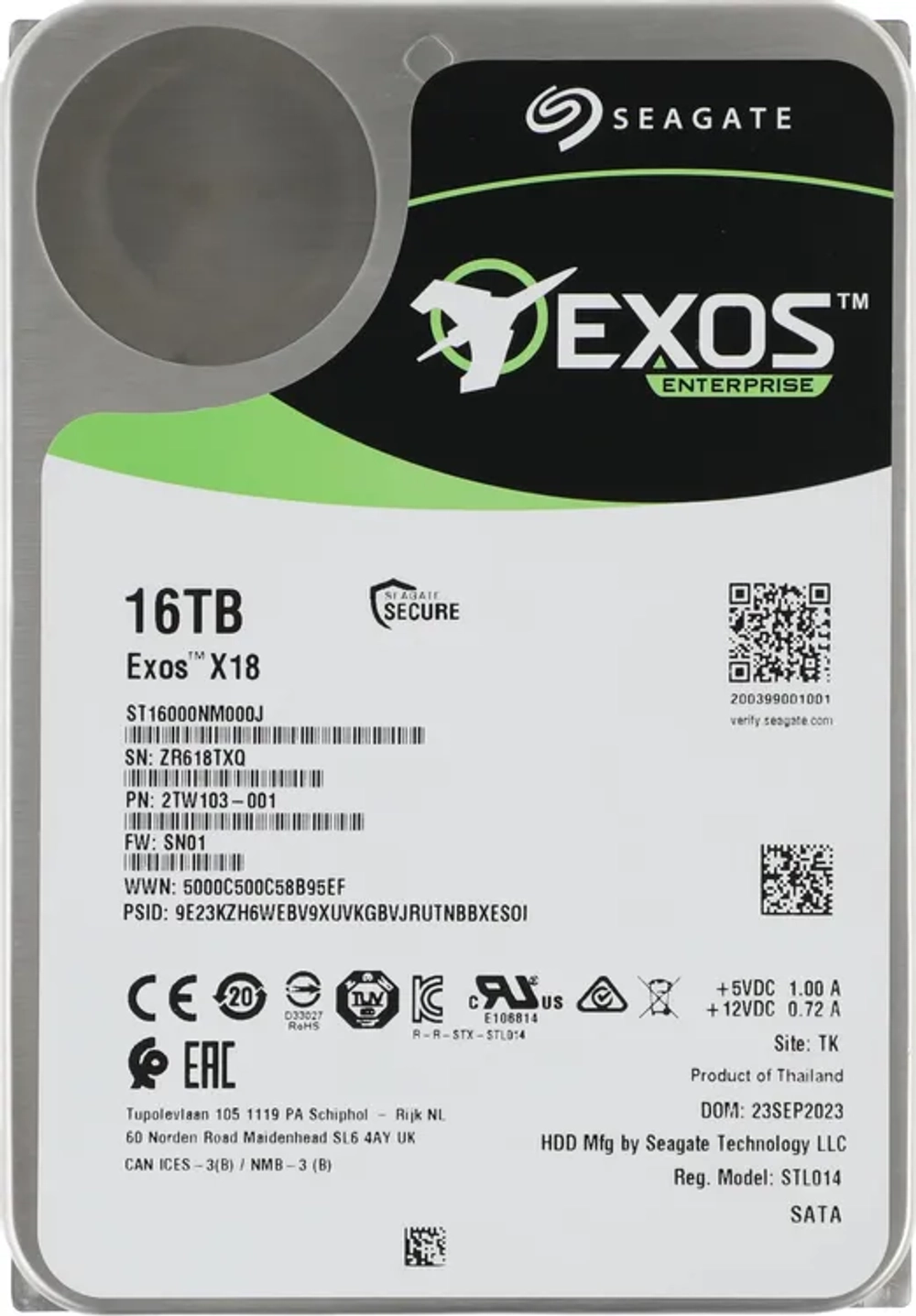 Жесткий диск Seagate Exos X18 16TB [ST16000NM000J]