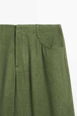 Massimo Dutti Прямые брюки из смесовой льняной ткани, зеленый