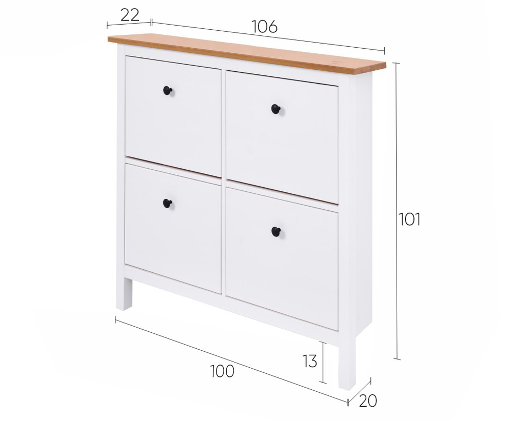 Обувница 4 ящика КЫМОР (HEMNES), 106х101х22 см, белый/светло-коричневый