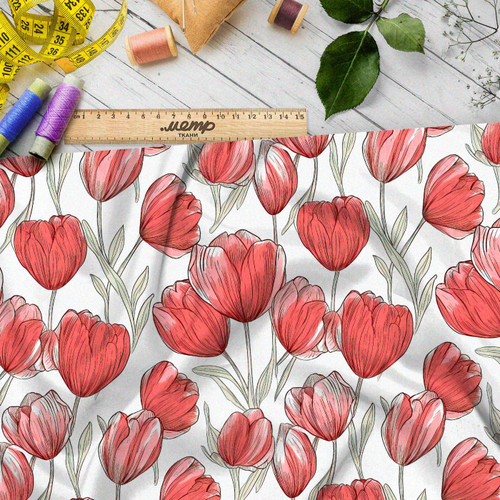 Ткань премиум атлас живописные тюльпаны