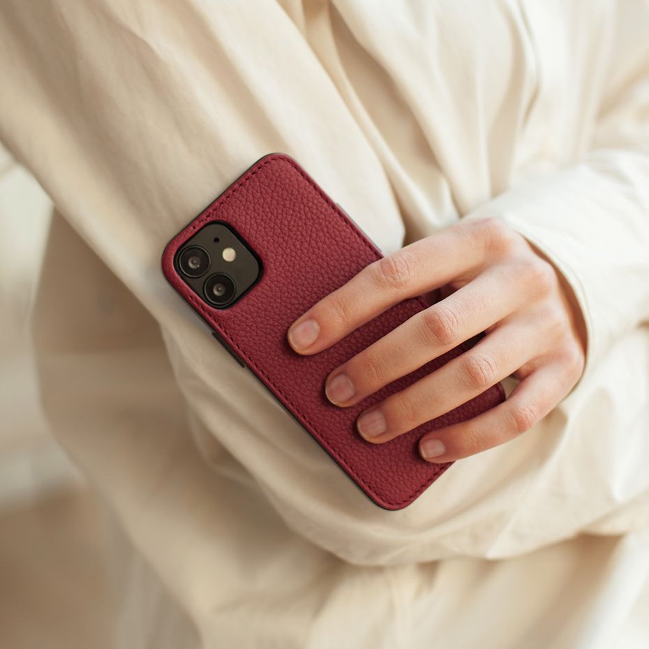 Чехол-накладка для iPhone 12 Mini из кожи теленка вишневого цвета