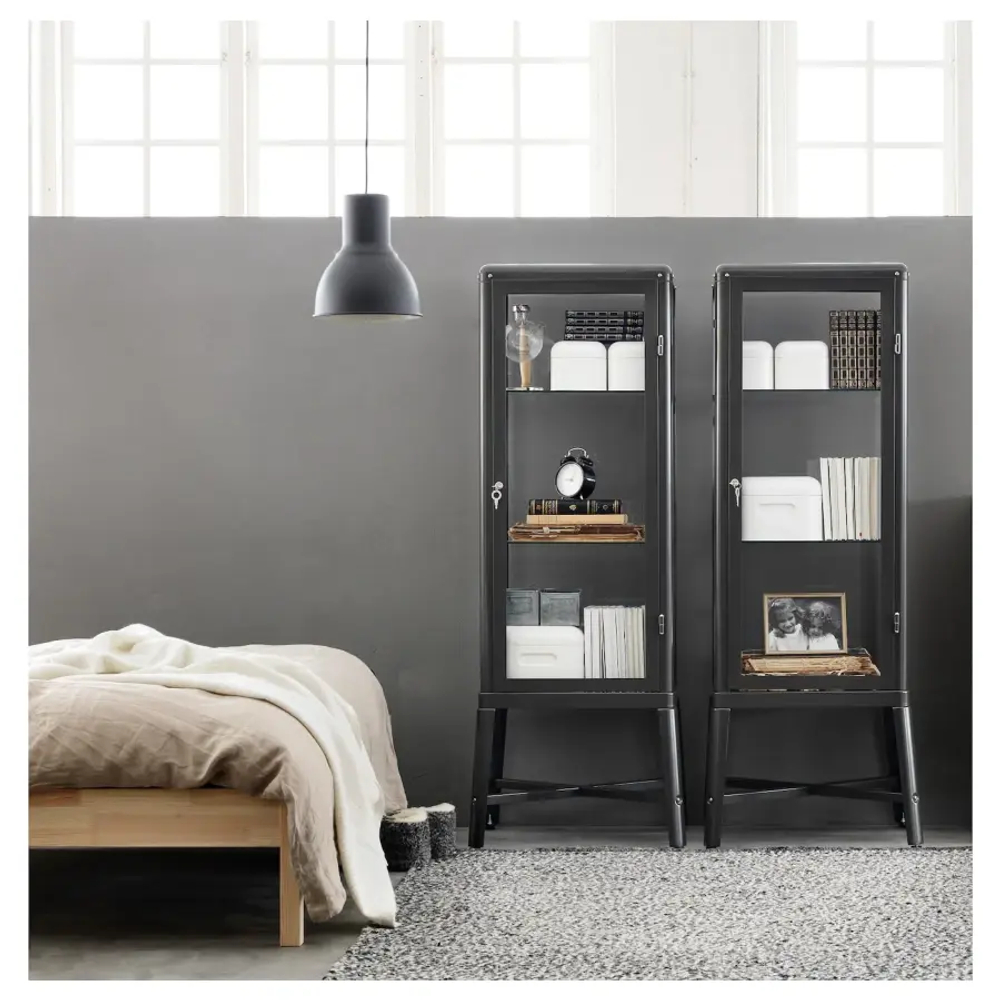 Шкаф со стеклянной дверью - FABRIKÖR IKEA/ ФАБРИКОР ИКЕА, 57x150х47 см, прозрачный/ темно-серый