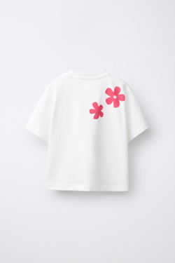 ZARA ФУТБОЛКА С ЦВЕТОЧНЫМ КРОШЕ, БЕЛЫЙ