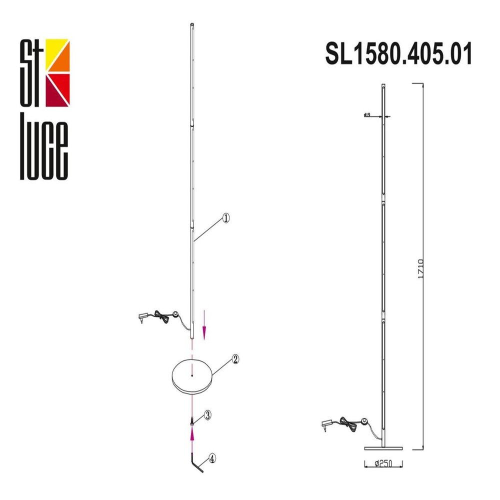 SL1580.405.01 Торшер ST-Luce Черный/Белый LED 1*25W 3200K