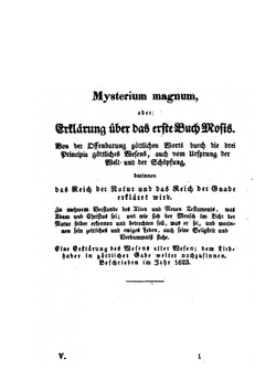 Jakob Bohme's Sämmtliche Werke. Bd. Mysterium Magnum, Oder Erklärung Über Das Erste Buch Mosis | J. Böhme