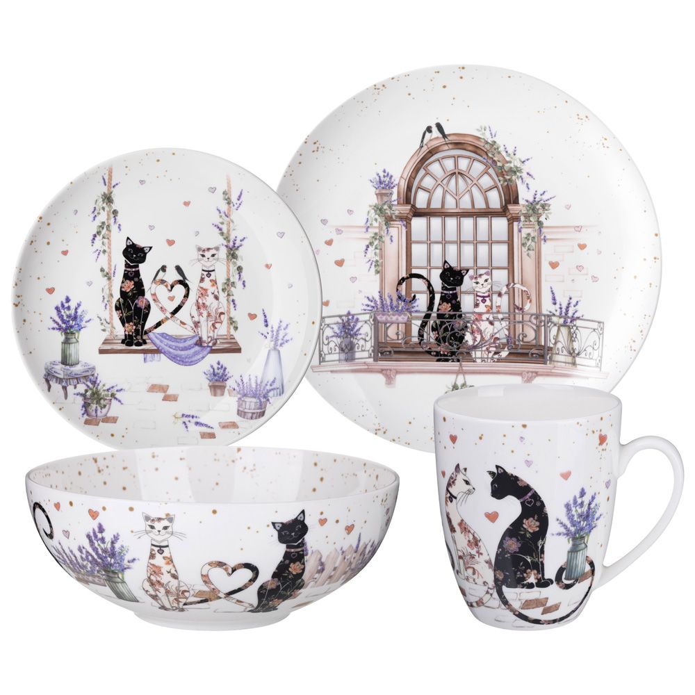 НАБОР ПОСУДЫ ОБЕДЕННЫЙ LEFARD "ЛАВАНДОВЫЕ КОТЫ" НА 4 ПЕР. 16 ПР. (КОР=2НАБ.)