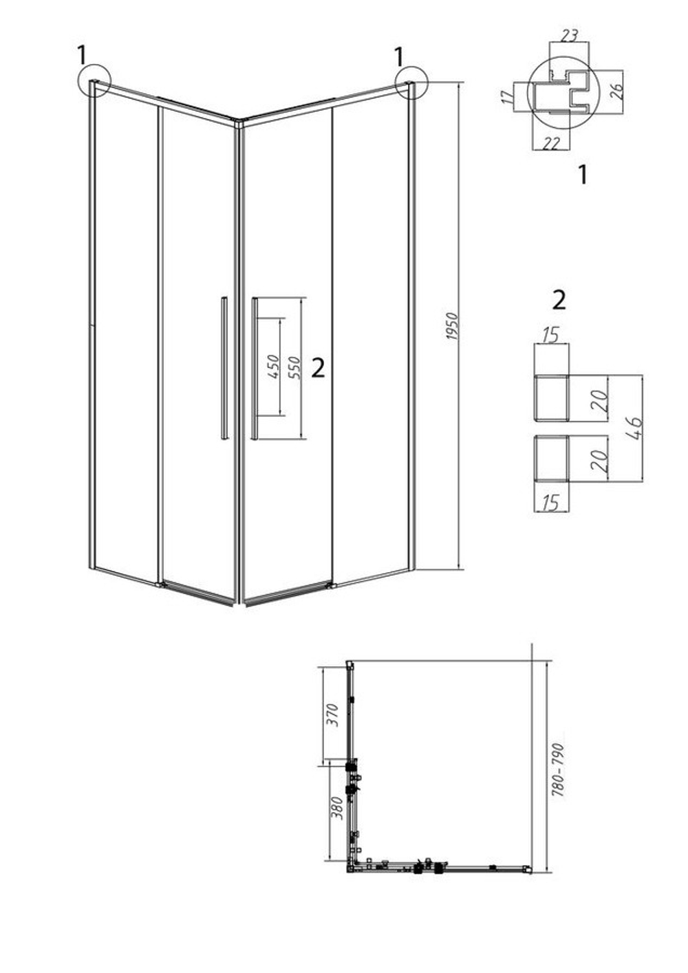 1/2 душевого ограждения Grossman Galaxy 1/2.K33.01.80L.21.02 (80*195) раздвижная(левая),черный матовый,стекло шиншилла,1 место