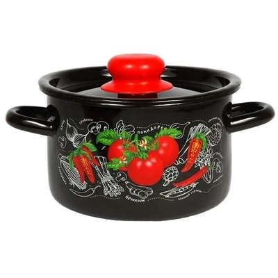 Кастрюля эмал 1,5л черная Помидорки