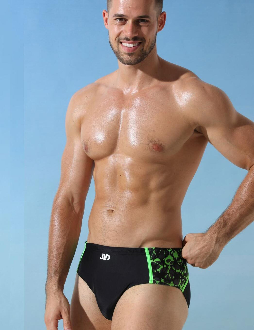 Мужские плавки с контрастными полосами и принтом (Размер: XXL) (Цвет: черный)