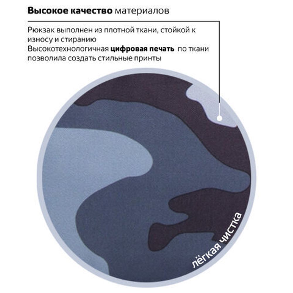 Рюкзак BRAUBERG, универсальный, сити-формат, Серый камуфляж, 20 литров, 41х32х14 см, 228857