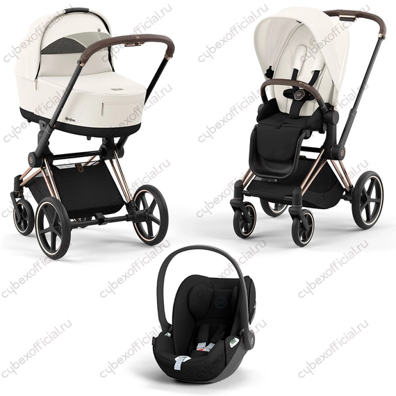 Детская коляска Cybex Priam IV 3 в 1 Off White шасси Rosegold