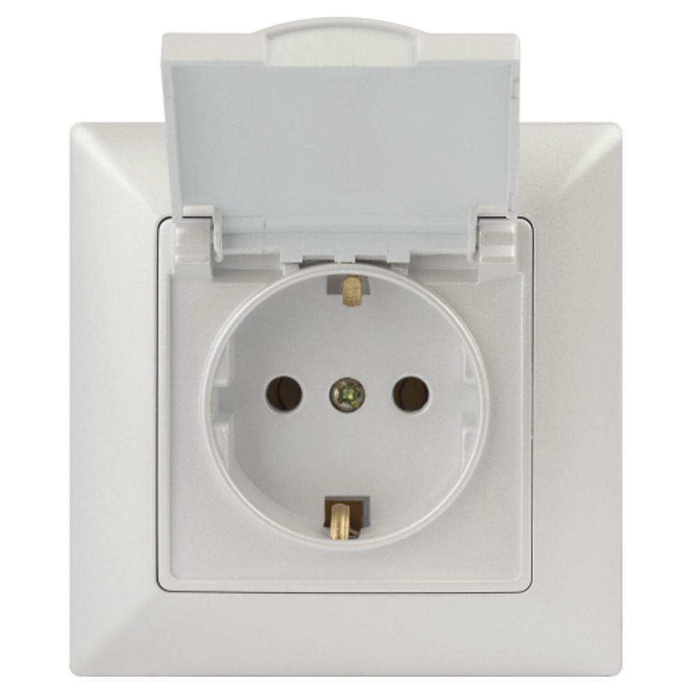 Розетка Intro Solo 4-203-06 с заземлением 2P+E Schuko с крышкой, 16А-250В, IP20, СУ, перламутр