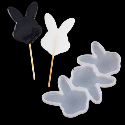 Форма силиконовая для леденцов "Зайцы" 130*65 мм, 3 ячейки