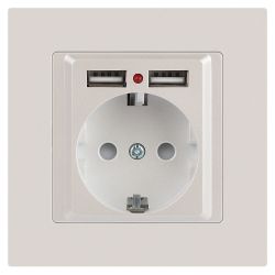 Розетка Intro Accent 6-410-06 , P+E Schuko со шторками, 16А-250В + 2хUSB, IP20, СУ, перламутр