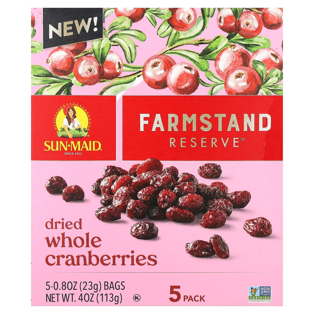 Sun-Maid, Farmстандарт Reserve™, сушеная цельная клюква, 5 пакетиков по 23 г (0,8 унции)