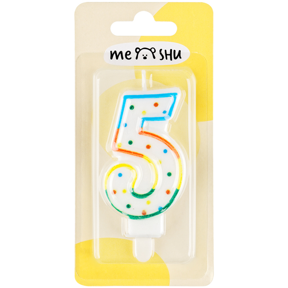 Свеча для торта с держателем MESHU "Цифра 5", 8,5см, блистер