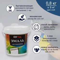 Краска для радиаторов отопления, батарей и труб термостойкая до+100 С AKRIMAX без запаха, акриловая, водостойкая, шелковисто-матовое покрытие, белая 0,8 кг, эмаль для радиаторов и труб